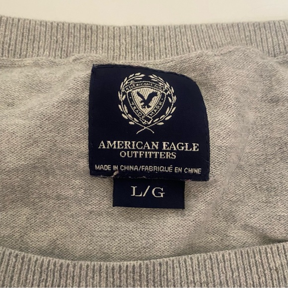 American Eagle Striped Wide Neck Gray Lime Green Sweater L - Picture 5 of 9